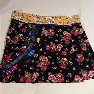 Zand Amsterdam Black Floral Mini Skirt with Yellow Contrast Waistband